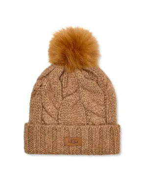 22589 Camel Cable Beanie with Pom Pom