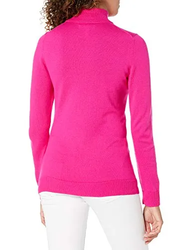 Amazon Essentials Women's Classic-Fit Lightweight Long-Sleeve Turtleneck Sweater, Bright Pink, Large