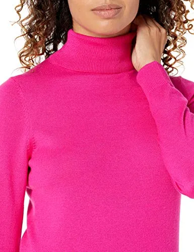 Amazon Essentials Women's Classic-Fit Lightweight Long-Sleeve Turtleneck Sweater, Bright Pink, Large