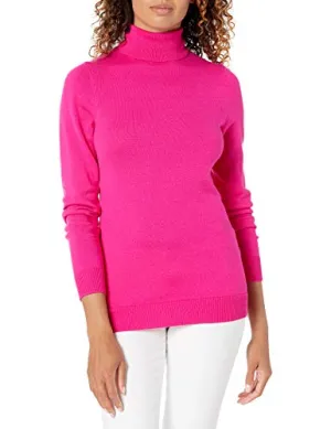 Amazon Essentials Women's Classic-Fit Lightweight Long-Sleeve Turtleneck Sweater, Bright Pink, Large