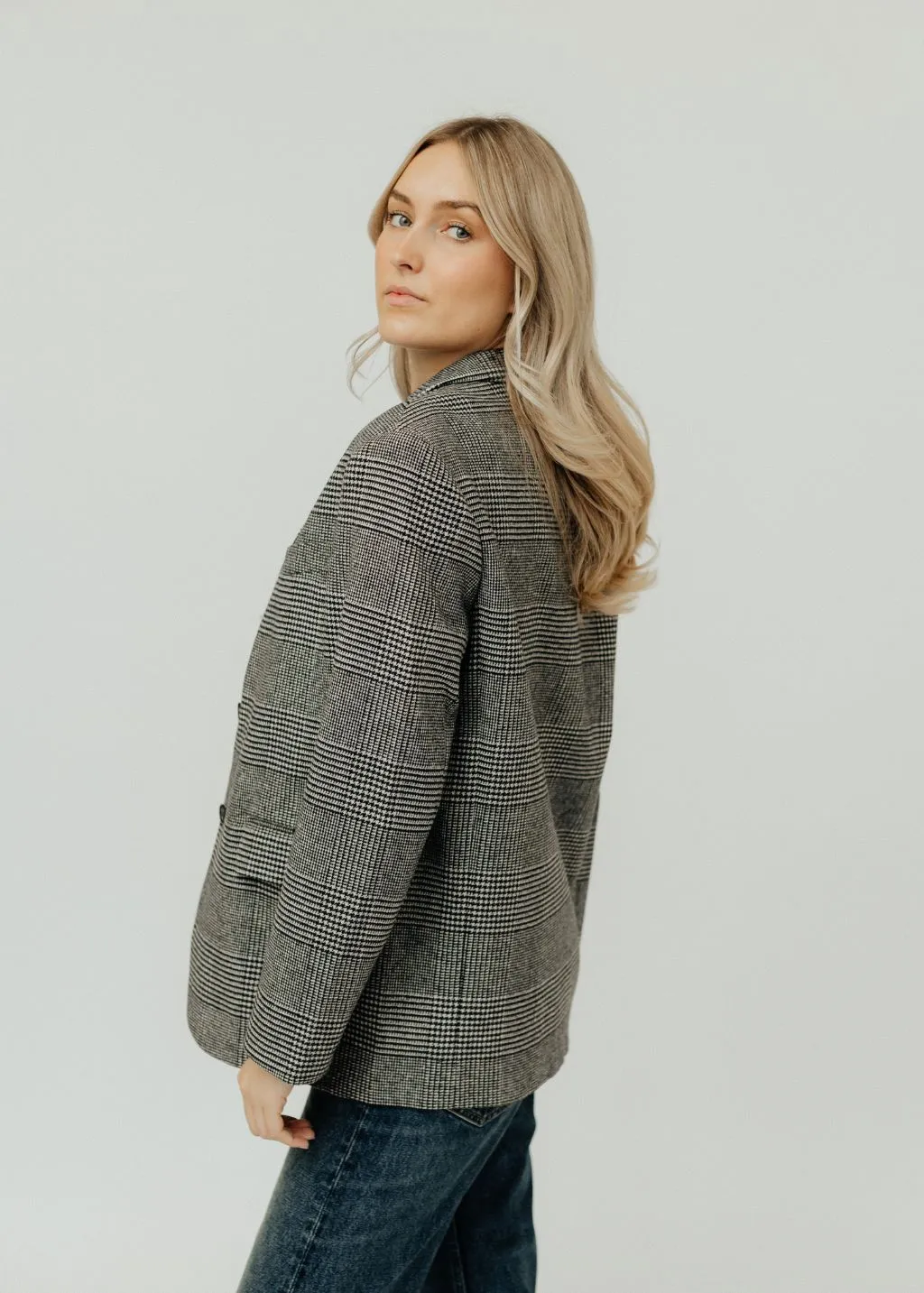 Anine Bing Quinn Blazer in Black & Grey Plaid