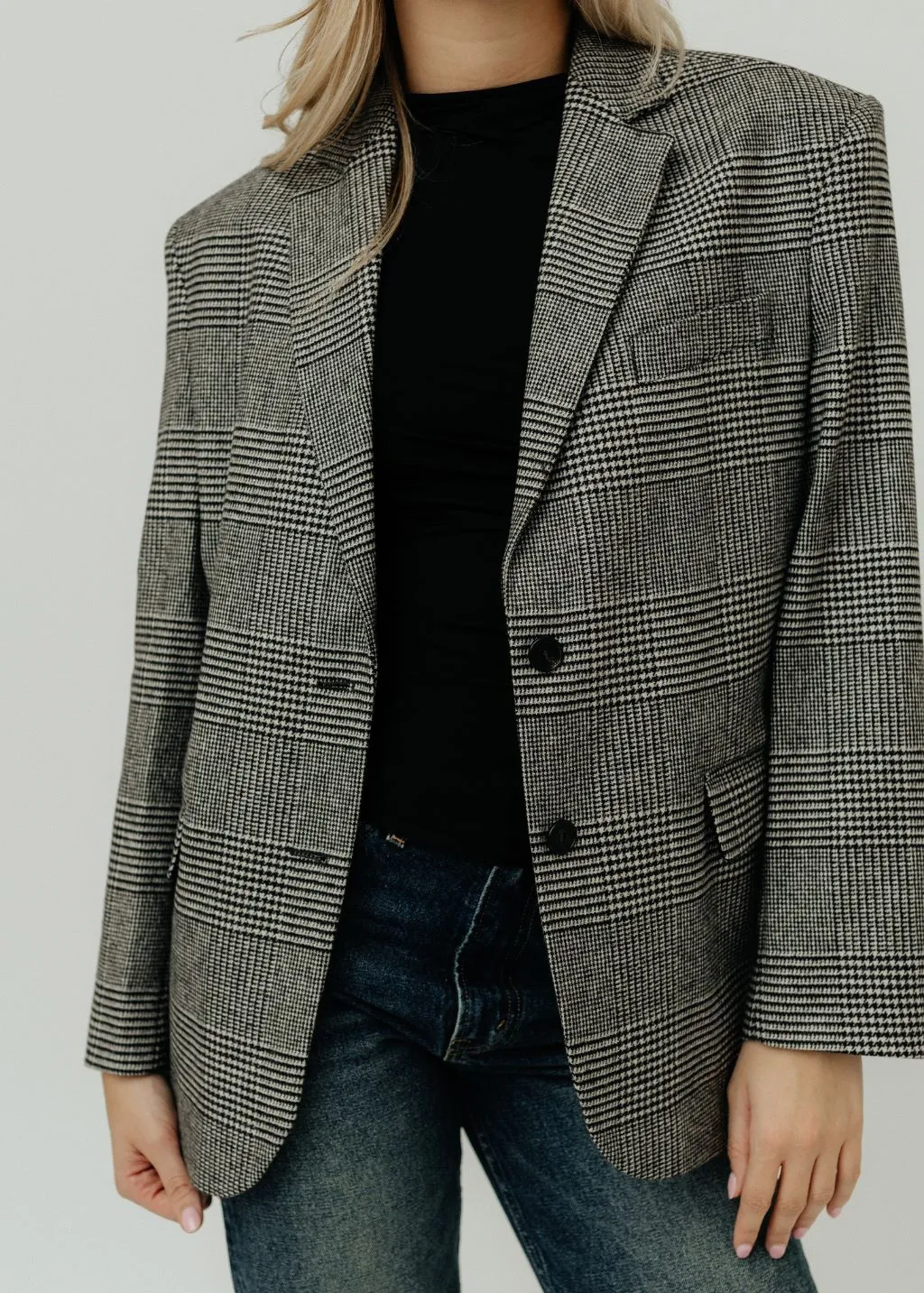 Anine Bing Quinn Blazer in Black & Grey Plaid