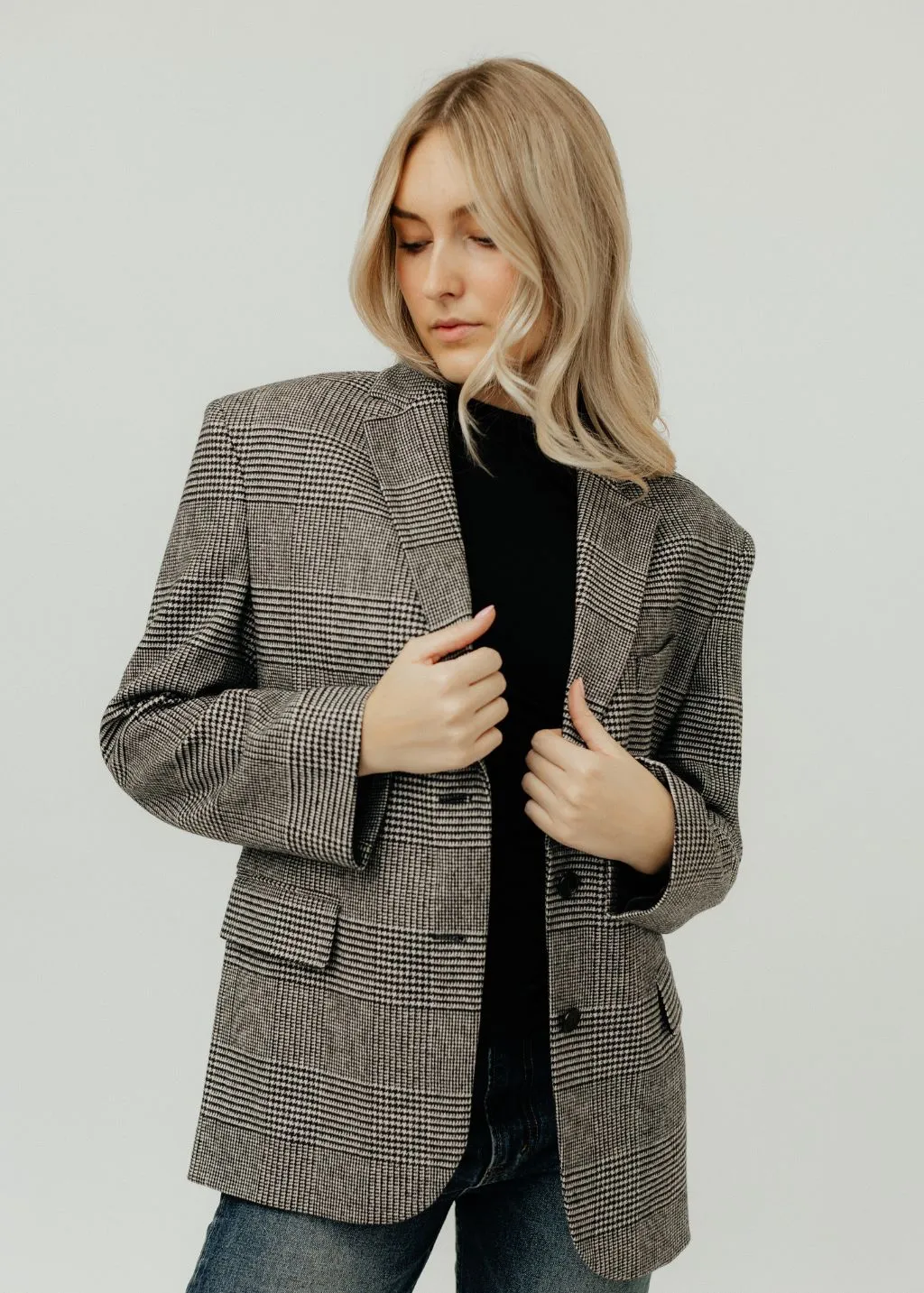 Anine Bing Quinn Blazer in Black & Grey Plaid