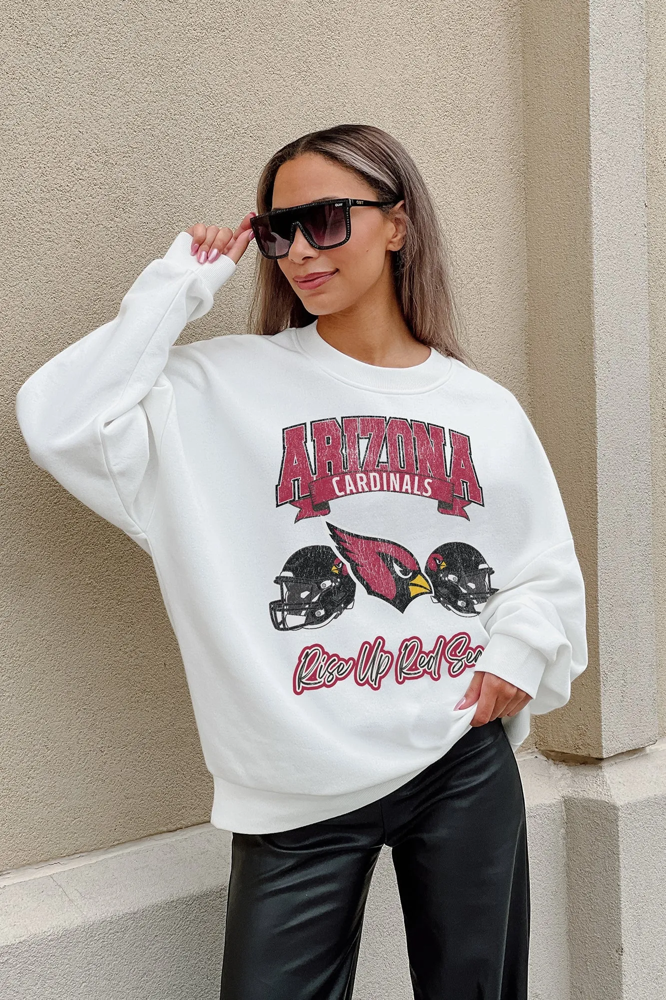 ARIZONA CARDINALS PASSING TIME PREMIUM FLEECE DROP SHOULDER CREWNECK PULLOVER