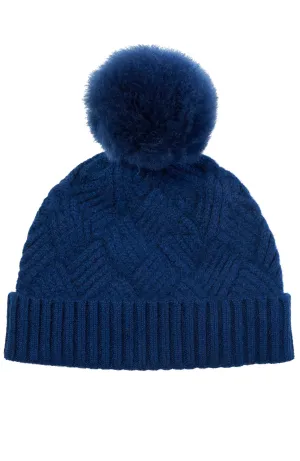 BASKETWEAVE CASHMERE HAT WITH SHEARLING POM