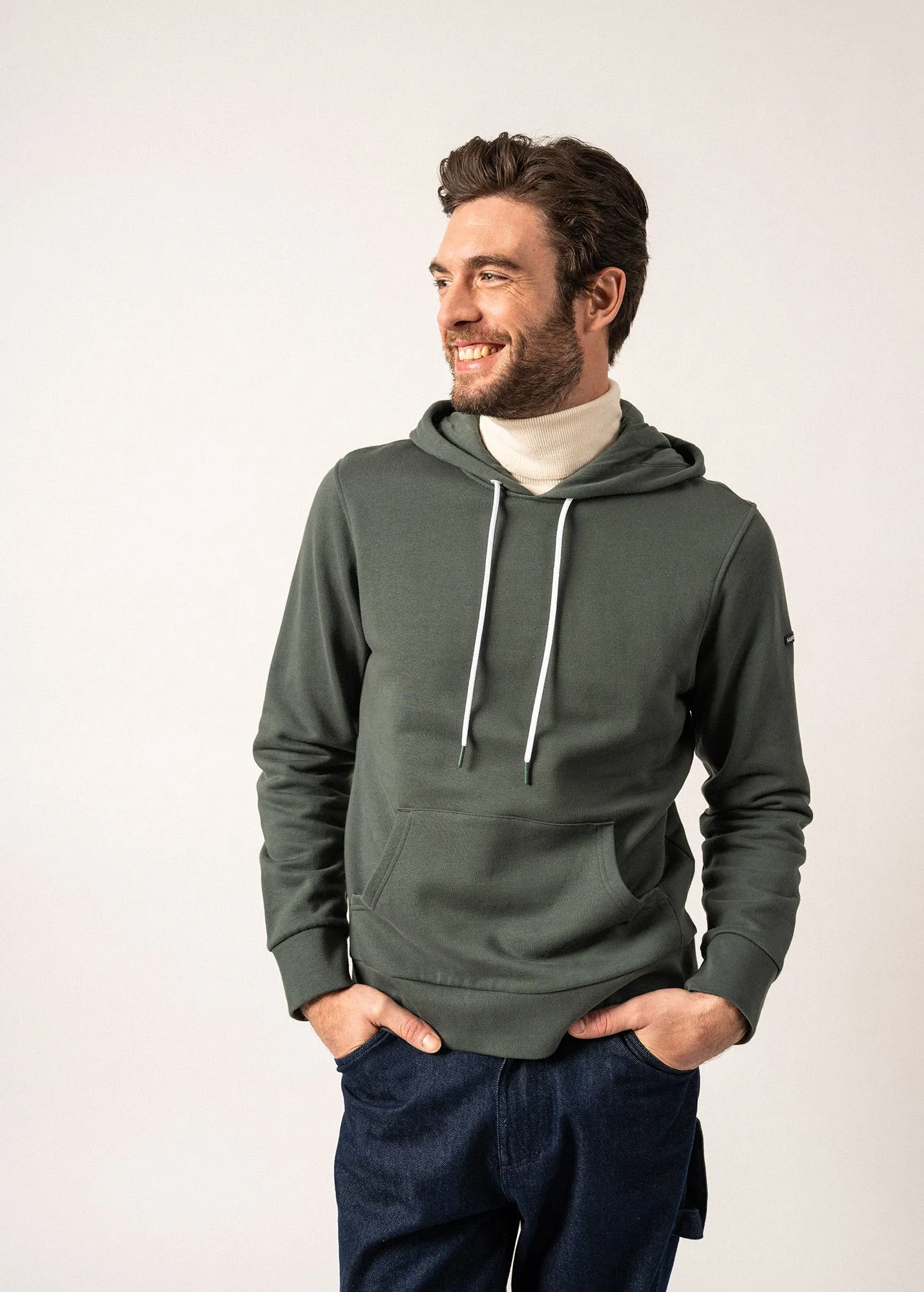 Benji hooded sweatshirt - plain, in fleece (VEGETAL)