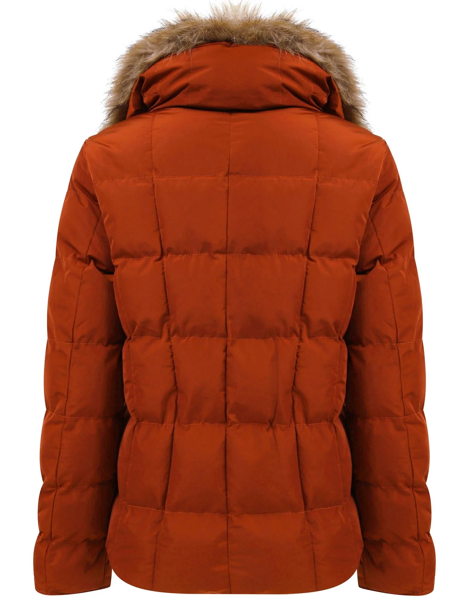 Bertie Funnel Neck Quilted Puffer Jacket With Detachable Fur Trim In Smoked Paprika - Tokyo Laundry