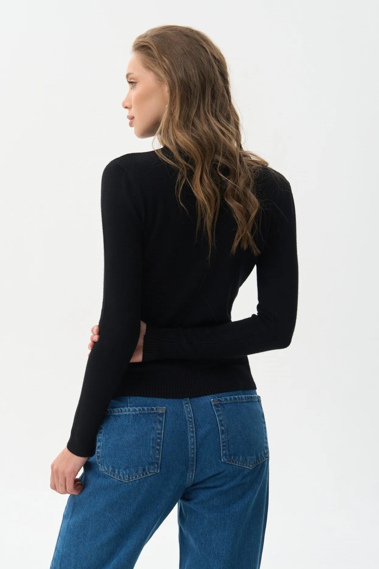 Black Basic Knit Turtleneck Sweater