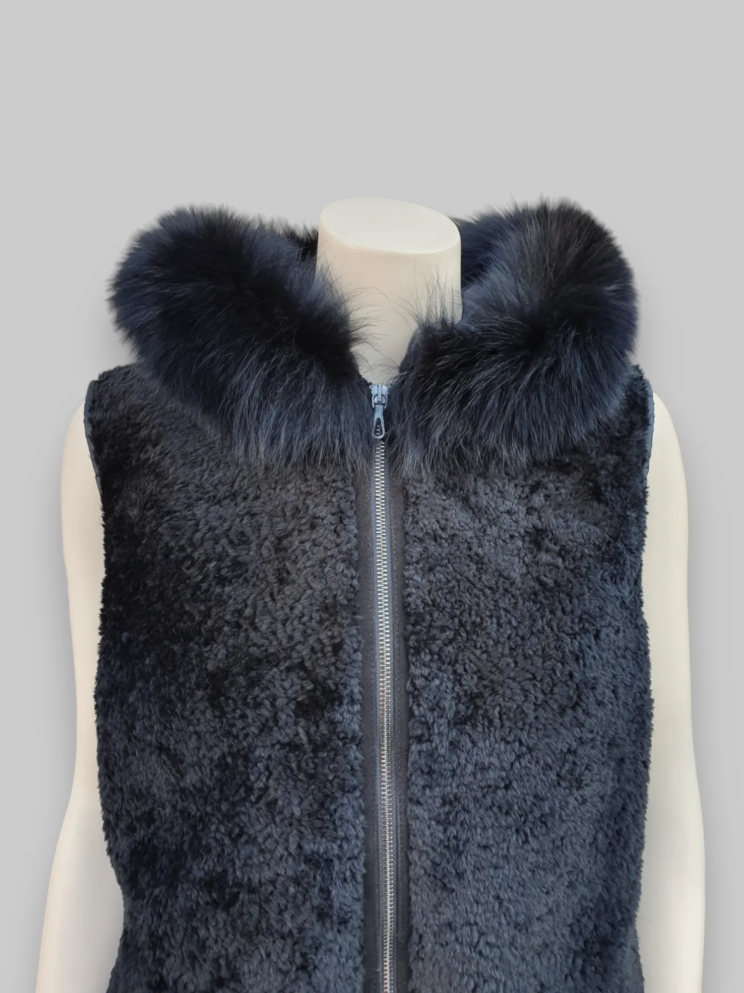 Black Curly Lamb Vest -Small