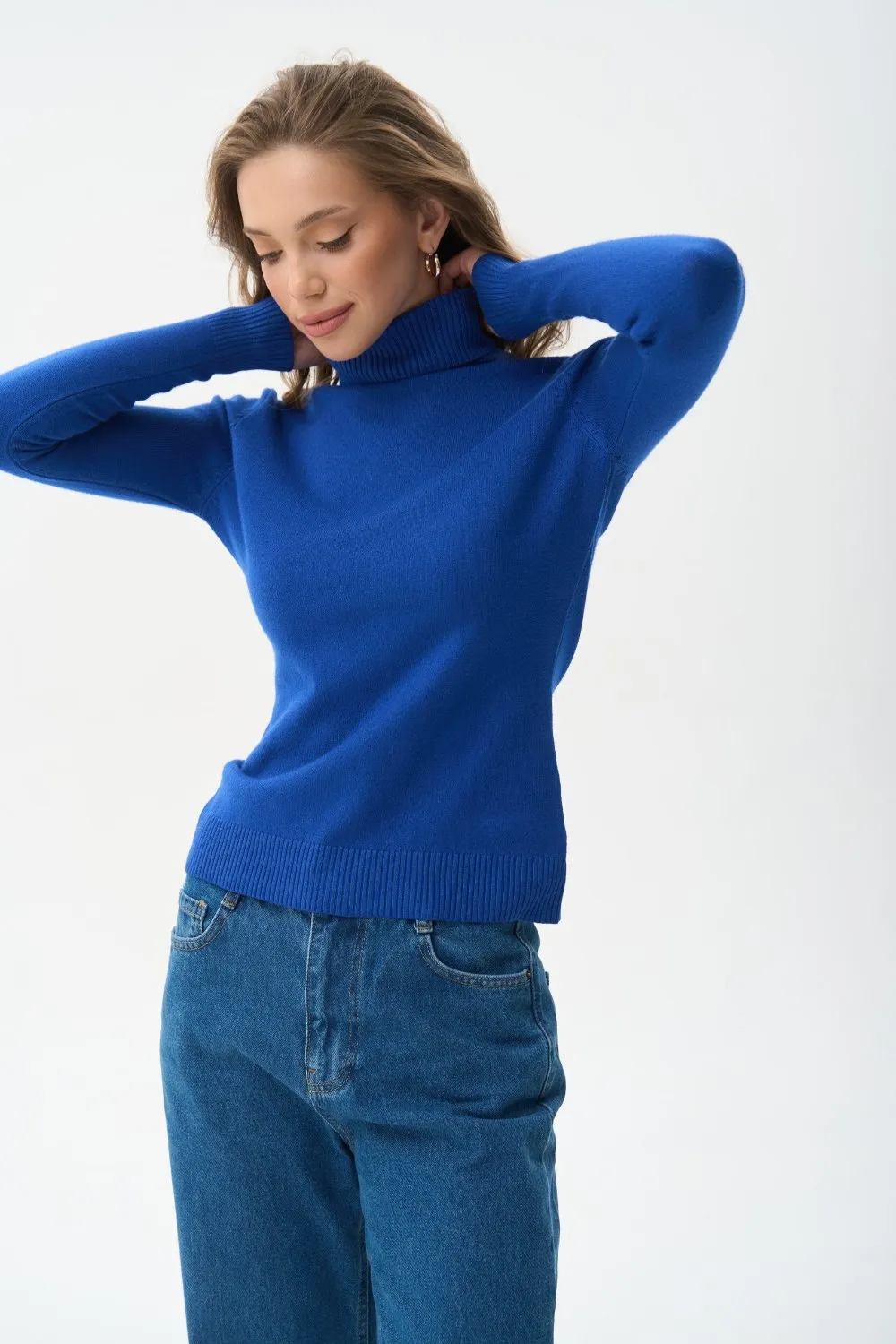 Blue Basic Knit Turtleneck Sweater