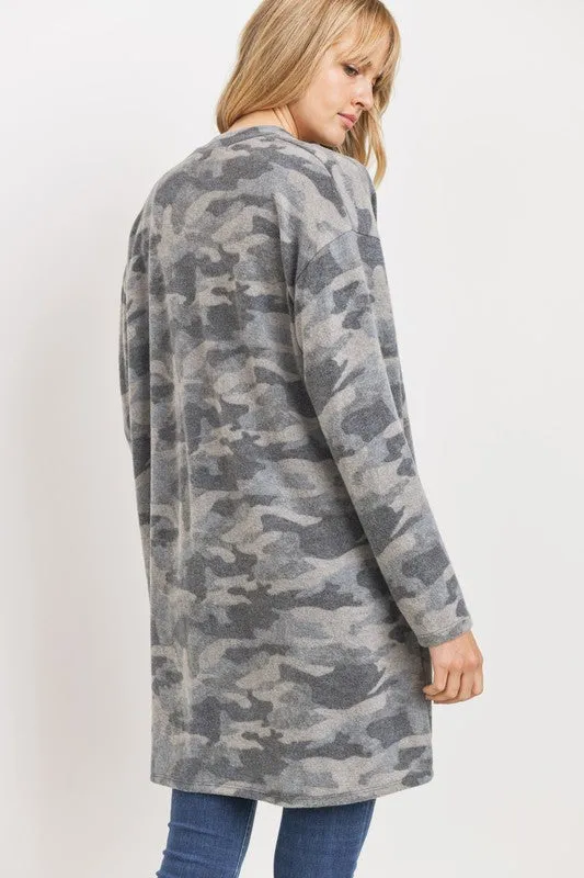 Brushed Fleece Camo Cardigan