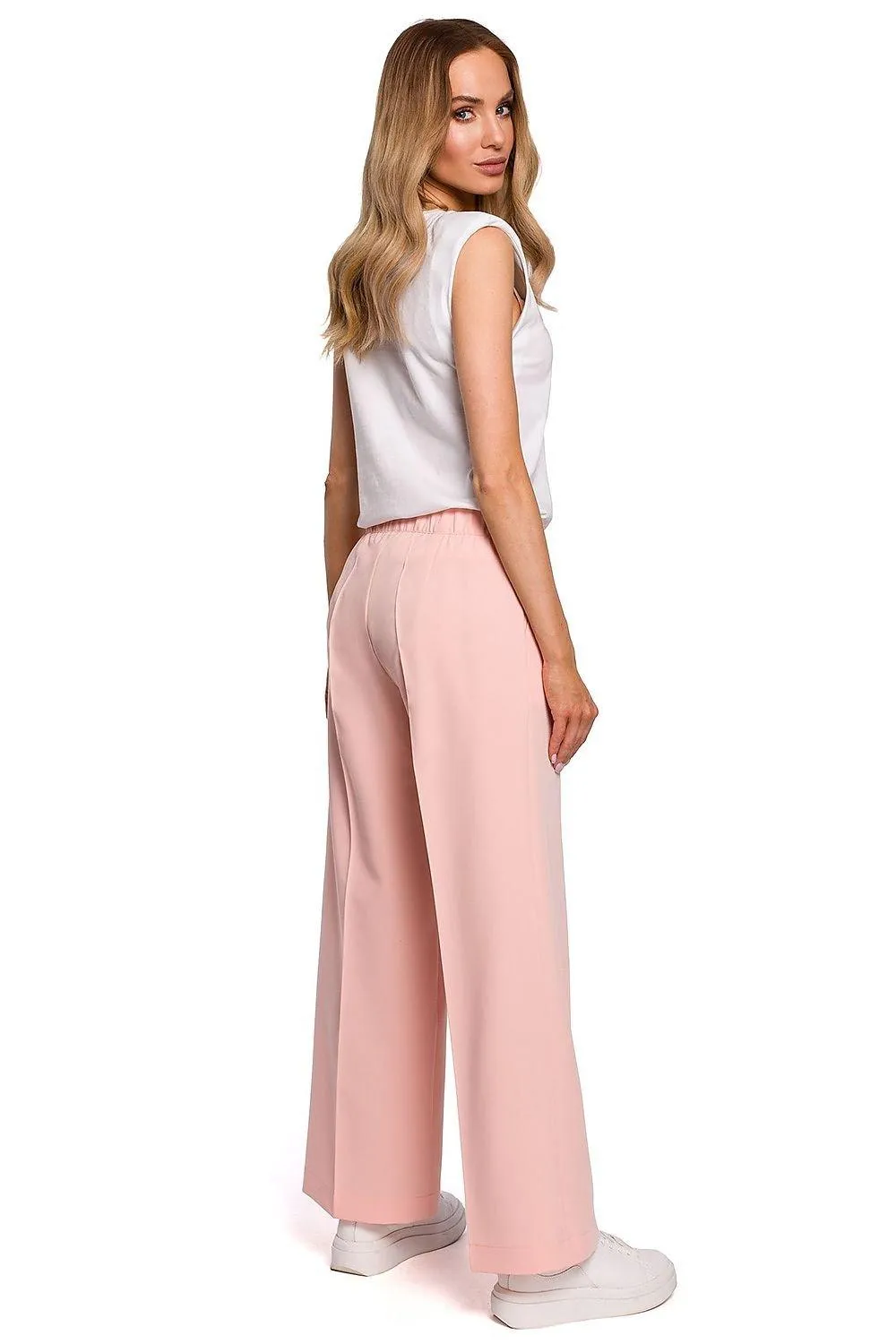 Chic Pleated Wide-Leg Trousers with Comfortable Stretch Waistband