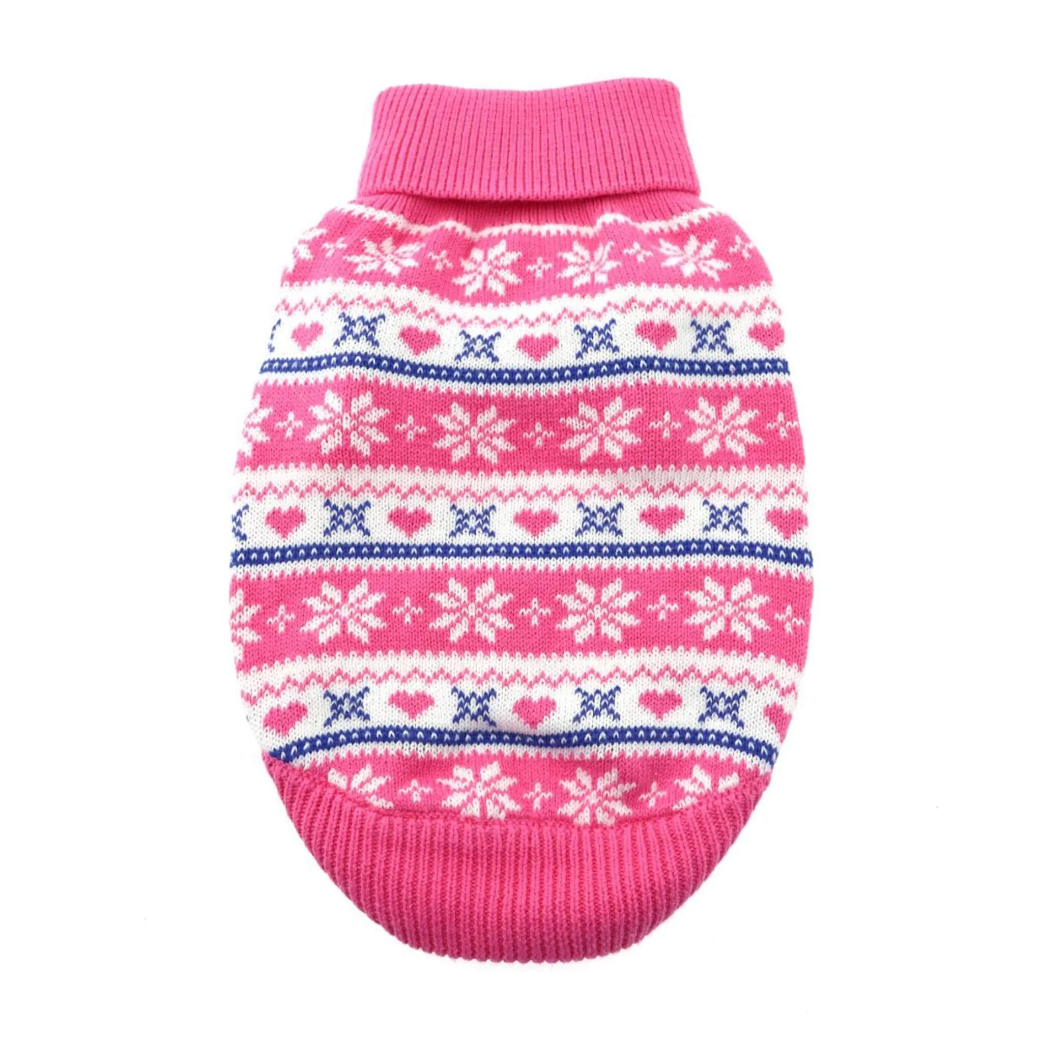 Combed Cotton Snowflake and Hearts Dog Sweater - Pink