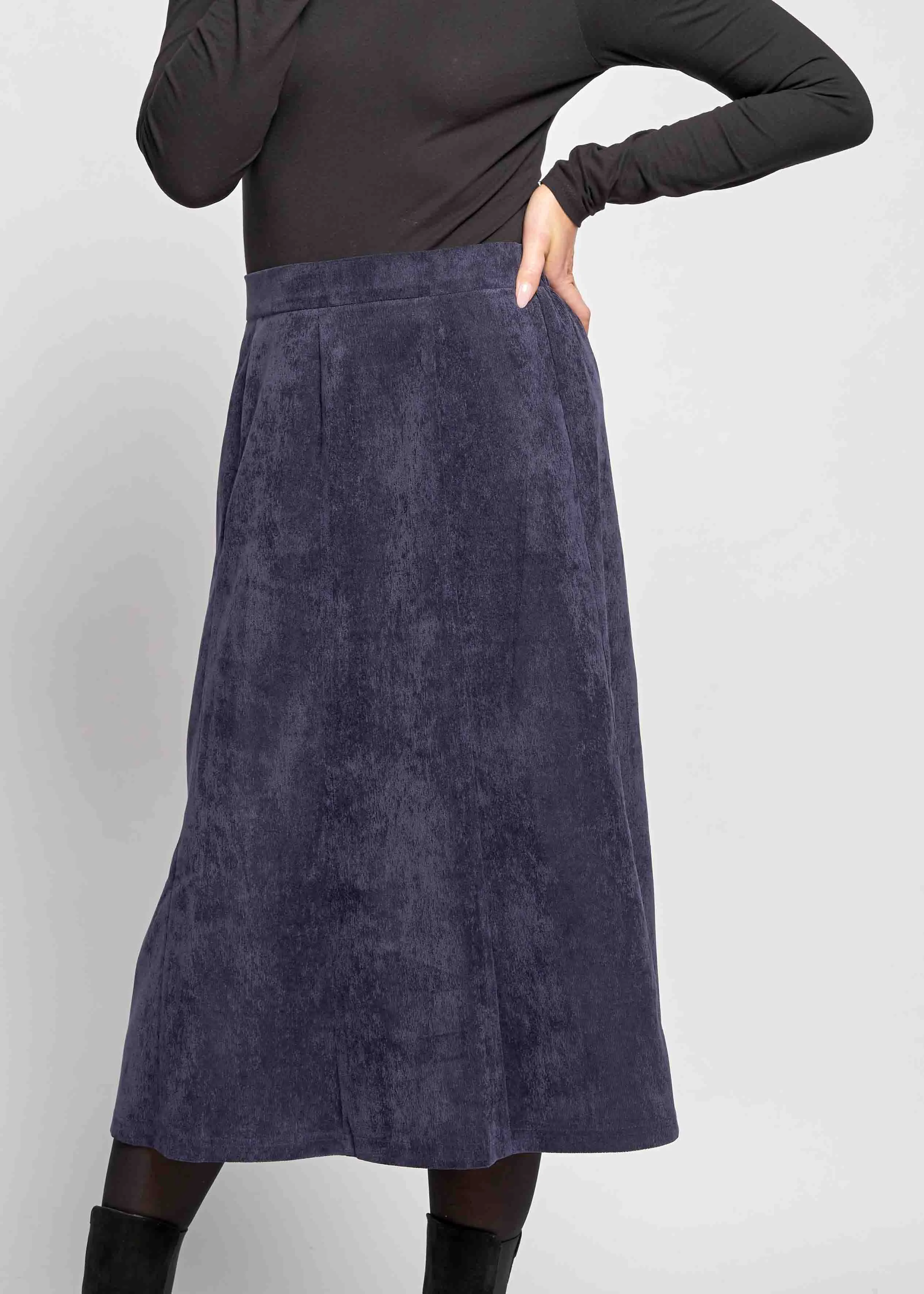 Connie Corduroy 8 Panel A-Line Pull On Midi Skirt