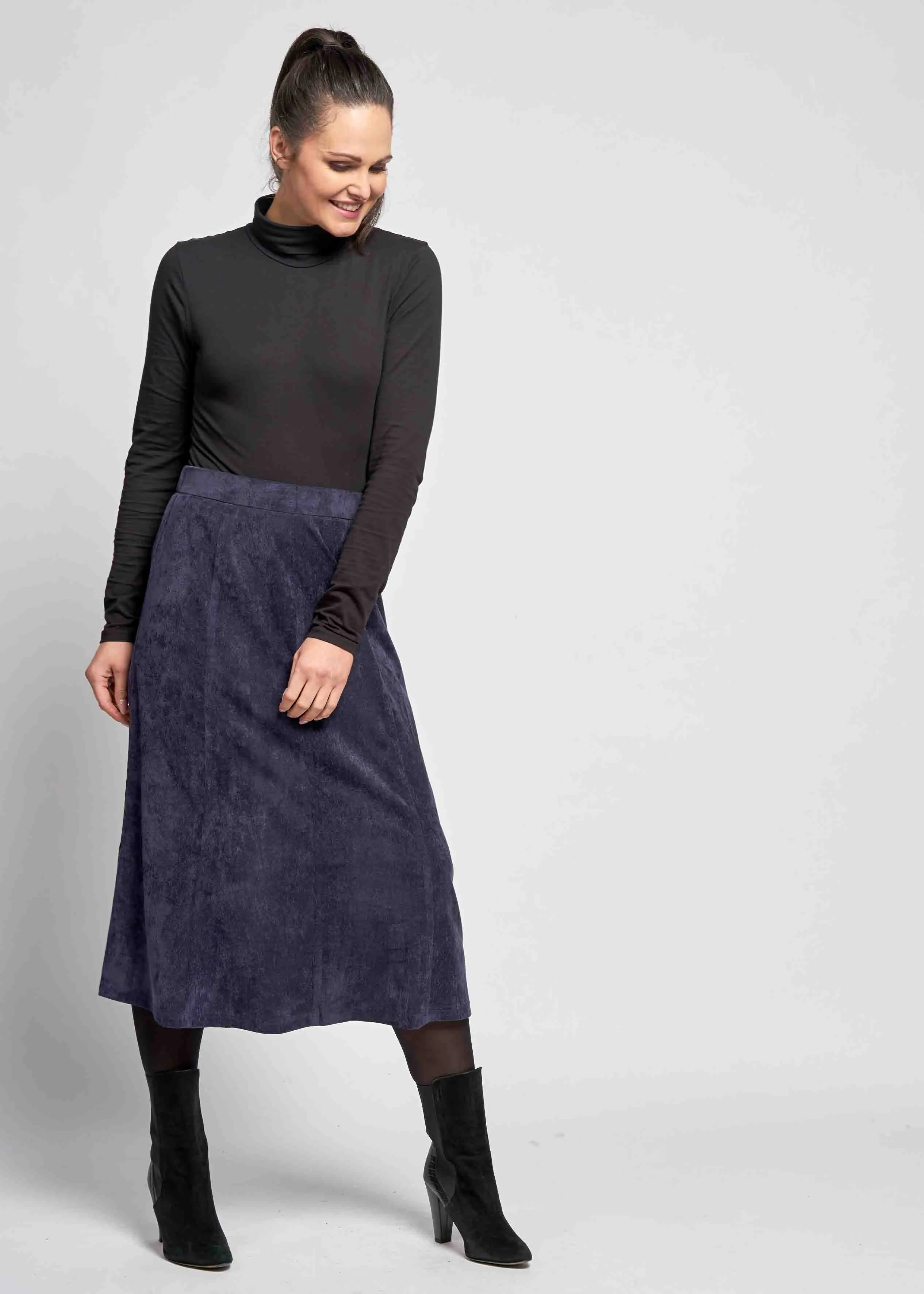 Connie Corduroy 8 Panel A-Line Pull On Midi Skirt