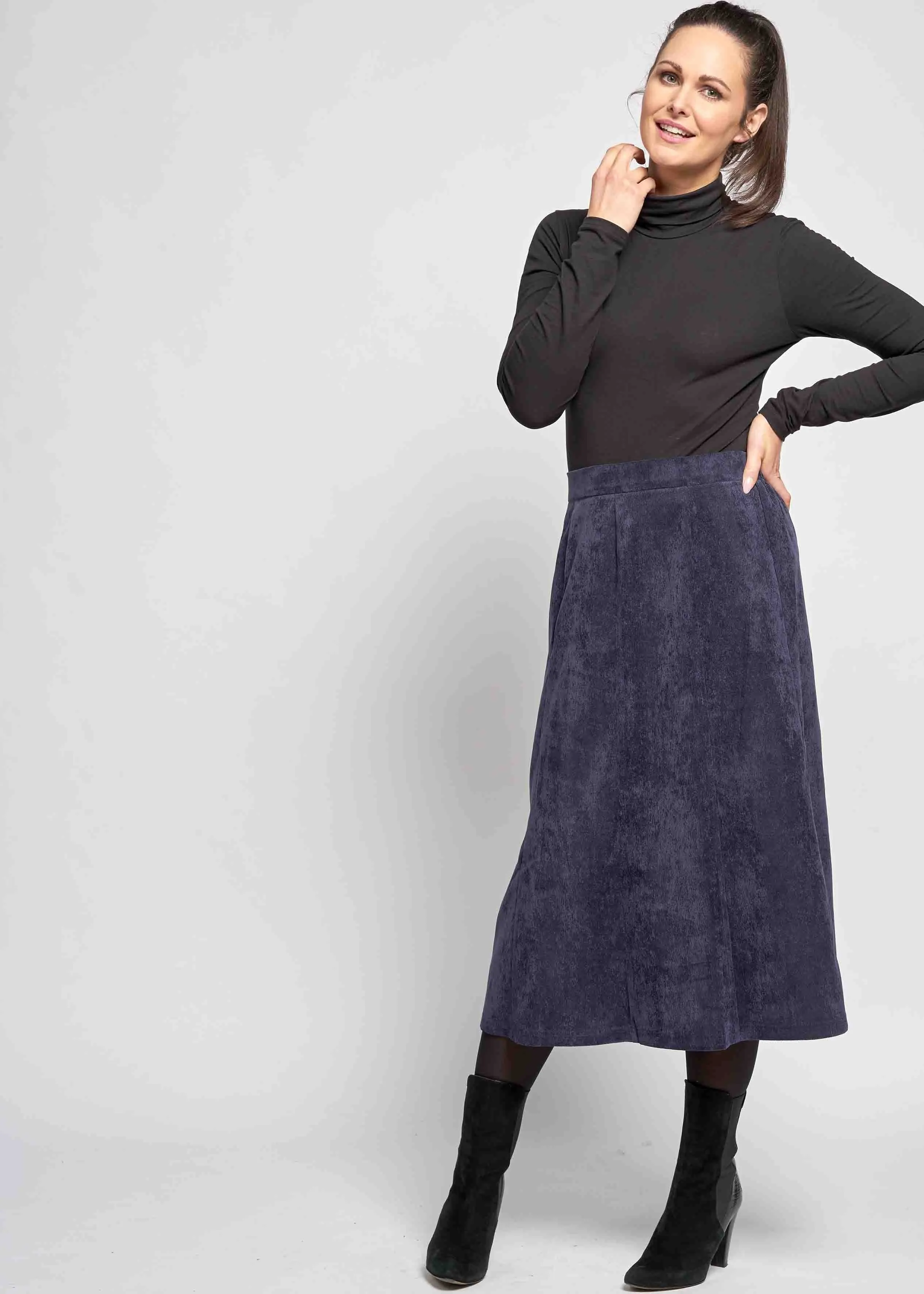 Connie Corduroy 8 Panel A-Line Pull On Midi Skirt