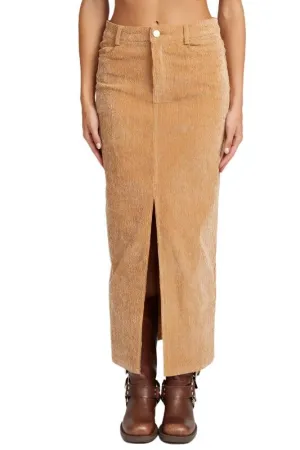 Corduroy Mid Skirt With Front Slit