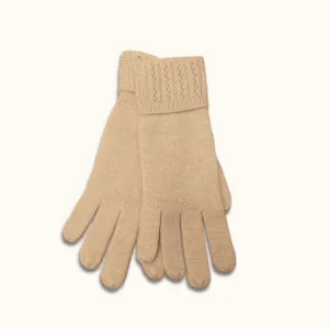 DOVIANA Luxe 100% Cashmere Cuffed Cable Ribbed Gloves