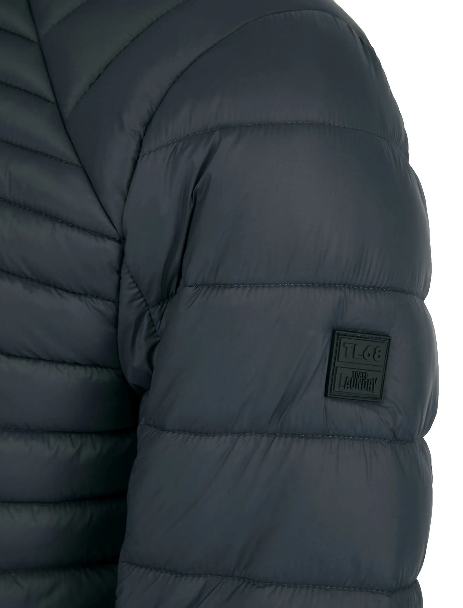 Ector Mult-Pocket Funnel Neck Quilted Puffer Jacket with Fleece Lined Collar in Charcoal - Tokyo Laundry