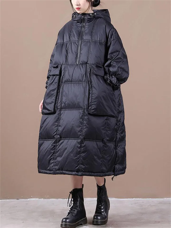 Female Stylish Windproof Oversized Hooded Quilted Coats