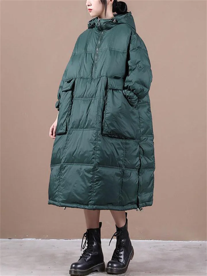 Female Stylish Windproof Oversized Hooded Quilted Coats