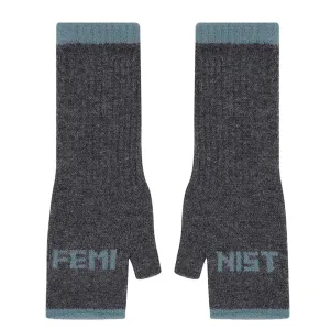 Feminist Fingerless Mittens in Graphite & Petrel