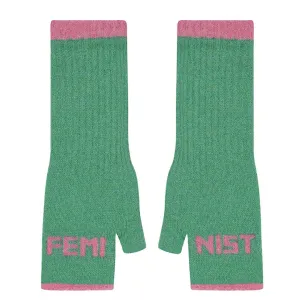 Feminist Fingerless Mittens in Peppermint & French Rose