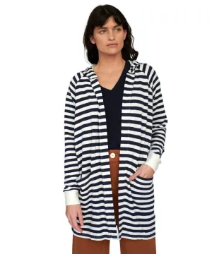 Fleece Hooded Cardigan White Stripe