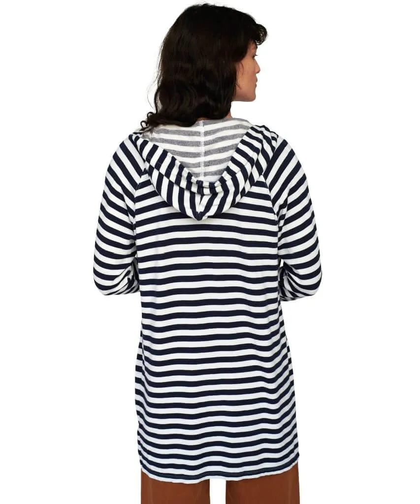 Fleece Hooded Cardigan White Stripe