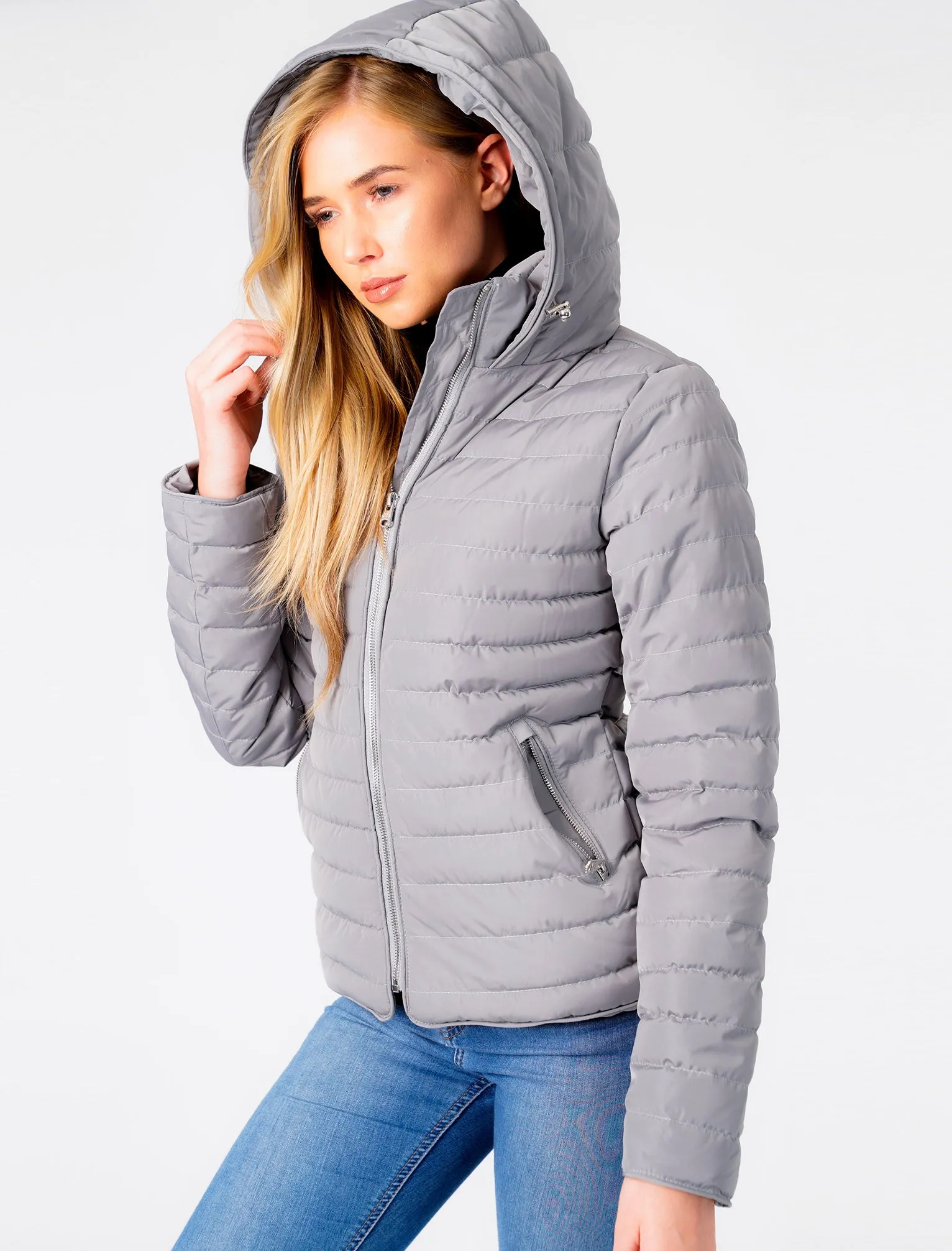 Ginger Quilted Hooded Puffer Jacket in Sharkskin - Tokyo Laundry