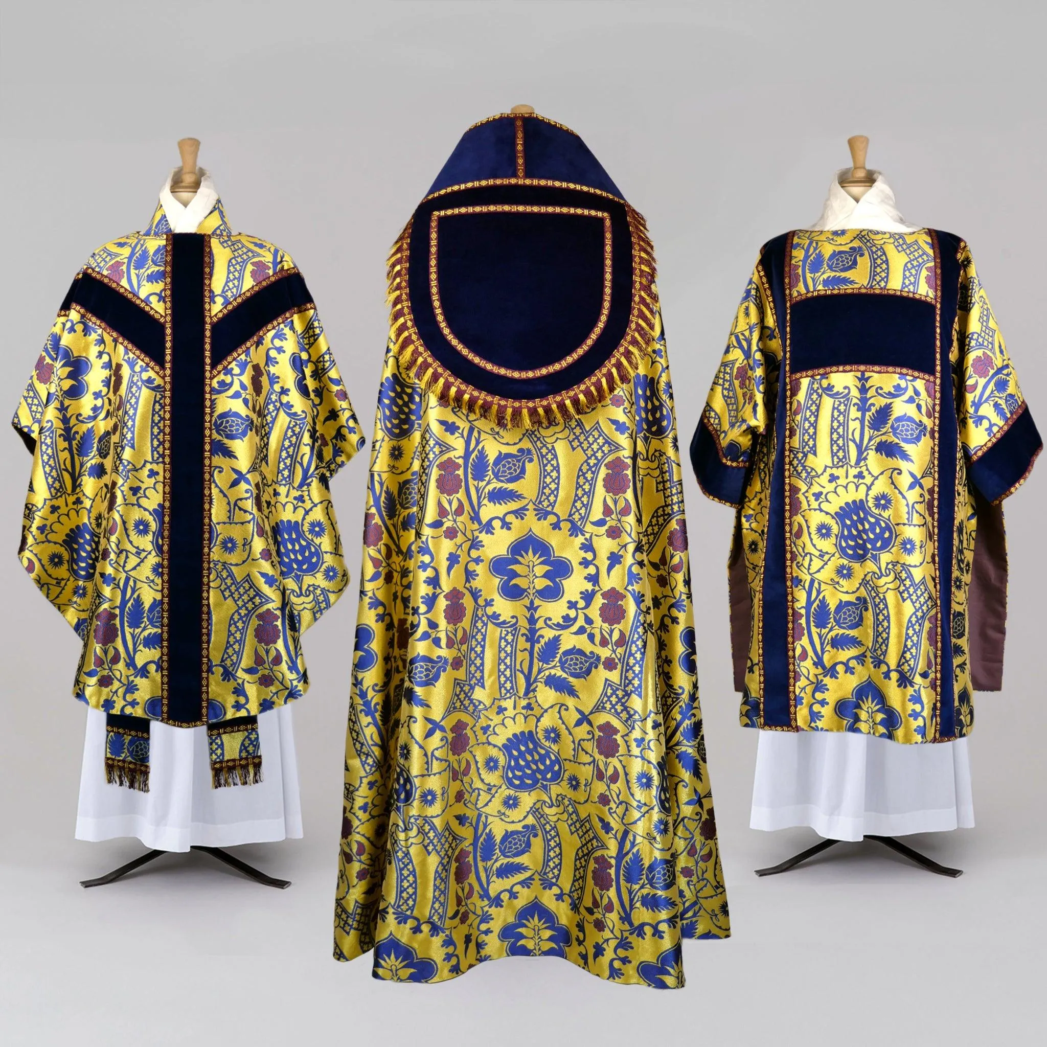 Gothic High Mass Set in Gold/Blue/Purple 'Comper Strawberry' with Sapphire Velvet Orphreys