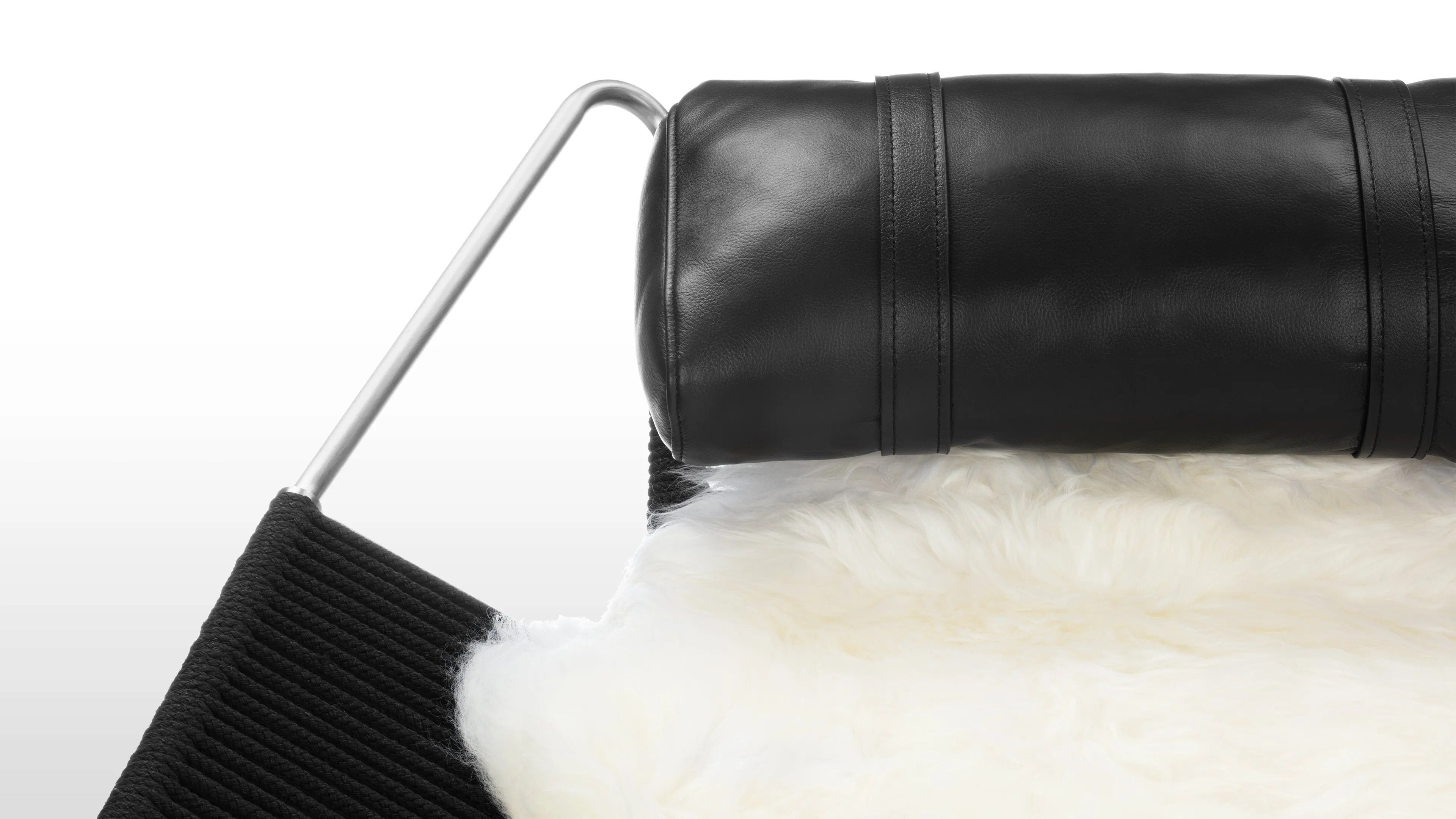 Halyard - Halyard Lounge Chair, Midnight Black Premium Leather with Black Cord and Icelandic Sheepskin