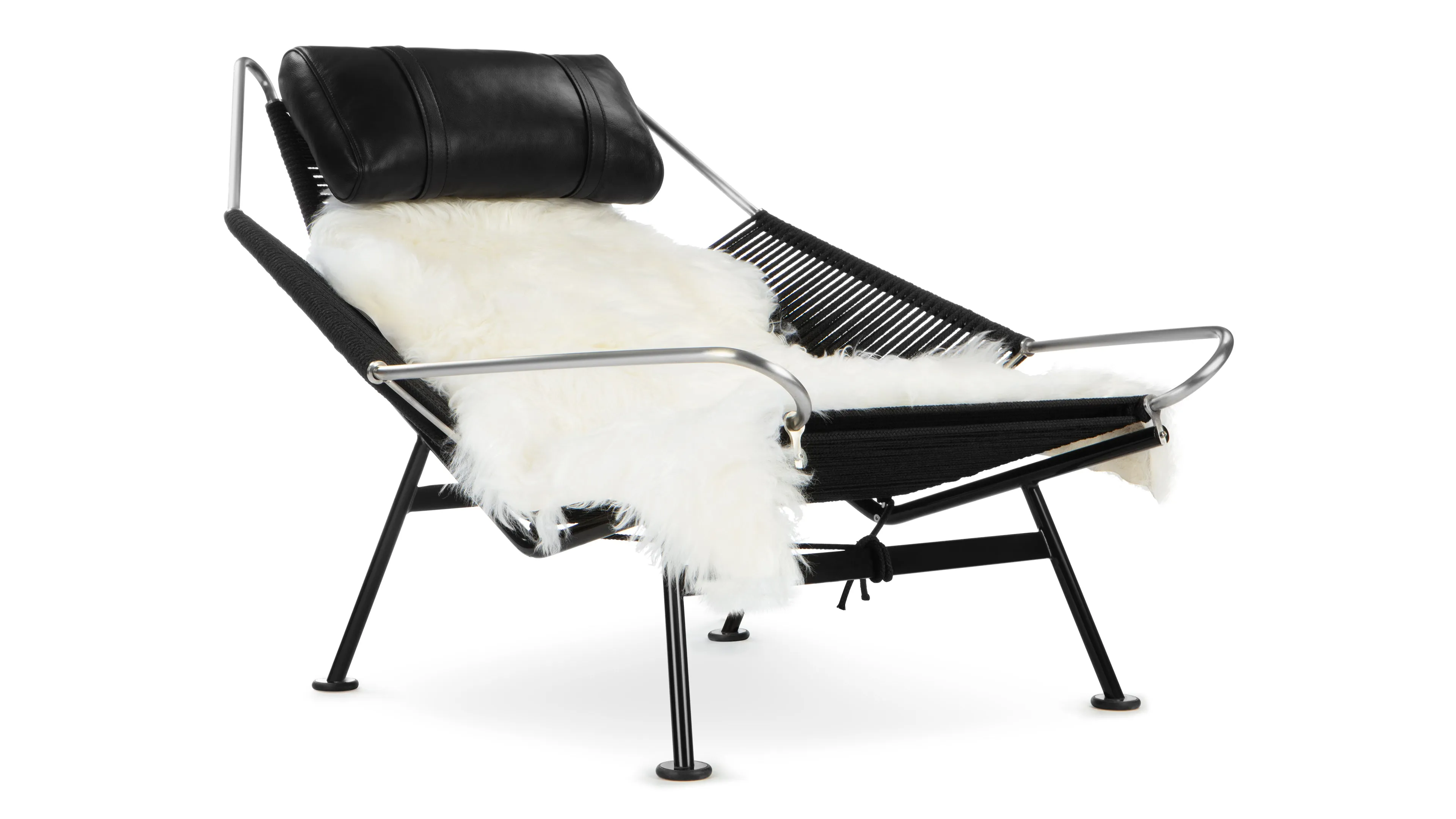 Halyard - Halyard Lounge Chair, Midnight Black Premium Leather with Black Cord and Icelandic Sheepskin