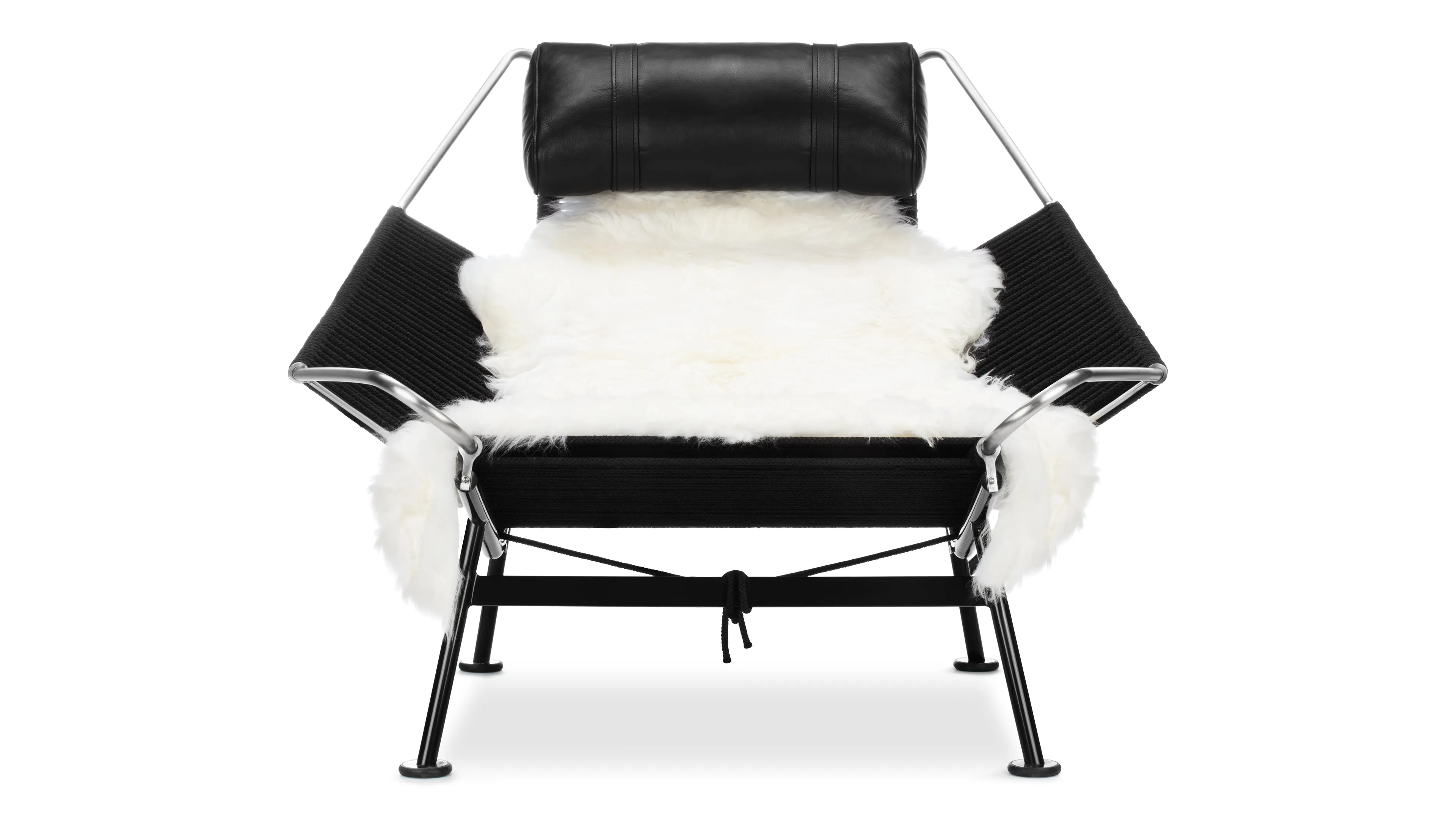 Halyard - Halyard Lounge Chair, Midnight Black Premium Leather with Black Cord and Icelandic Sheepskin