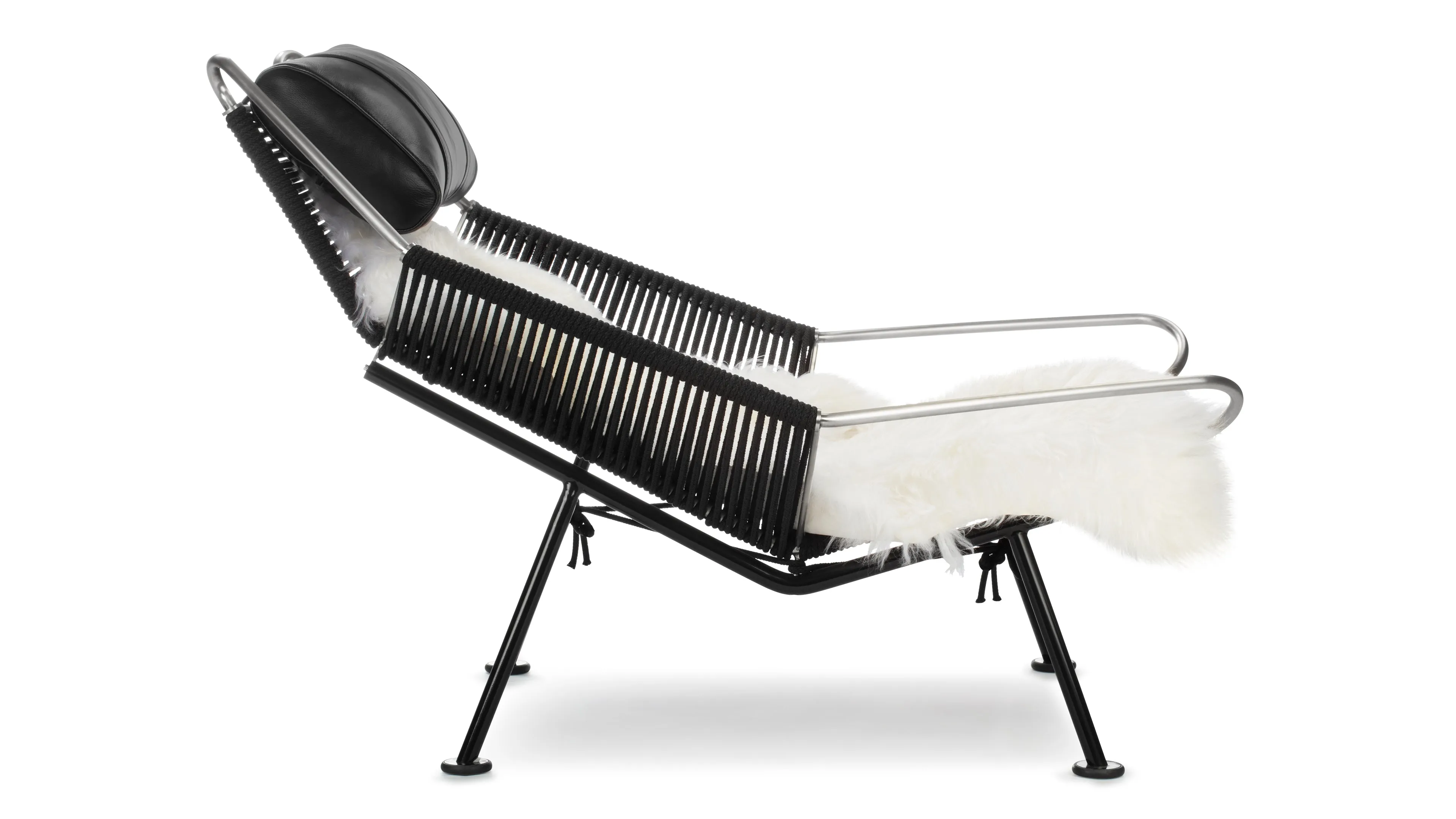 Halyard - Halyard Lounge Chair, Midnight Black Premium Leather with Black Cord and Icelandic Sheepskin