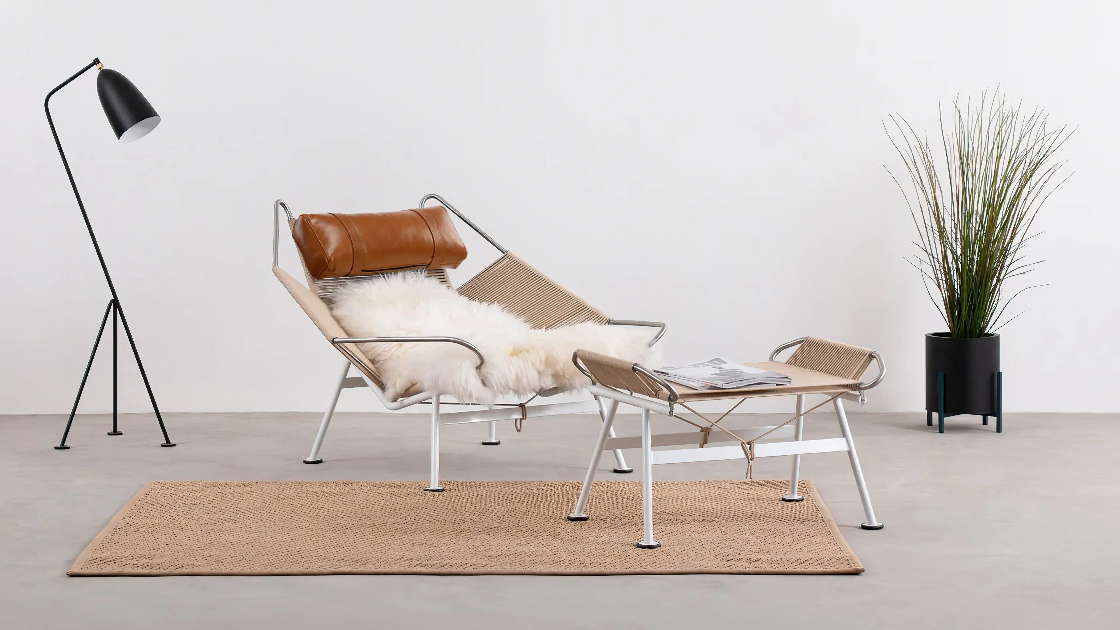 Halyard - Halyard Lounge Chair, Tan Premium Leather and Icelandic Sheepskin