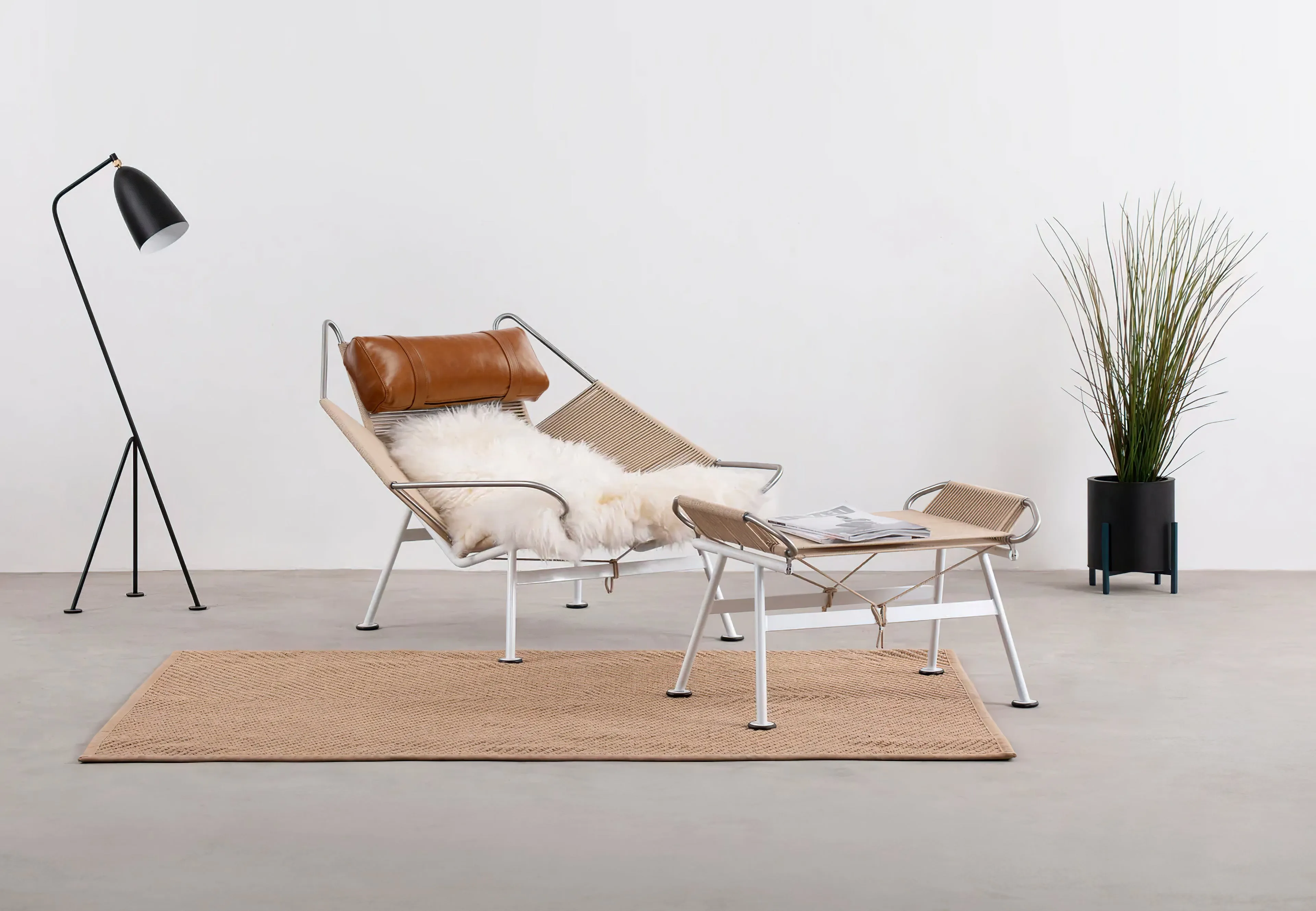 Halyard - Halyard Lounge Chair, Tan Premium Leather and Icelandic Sheepskin