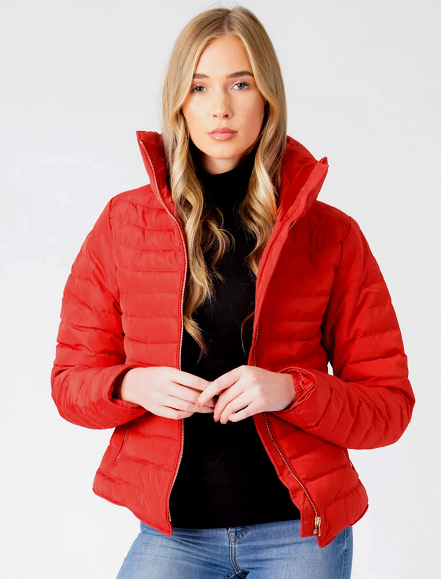 Honey 2 Funnel Neck Quilted Jacket in Crimson - Tokyo Laundry