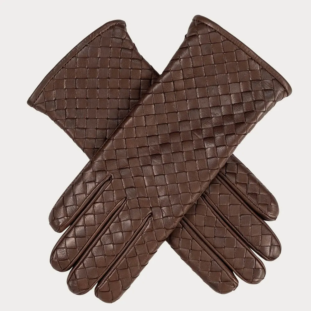 Honey Brown Cashmere Shawl and Woven Leather Gloves Set