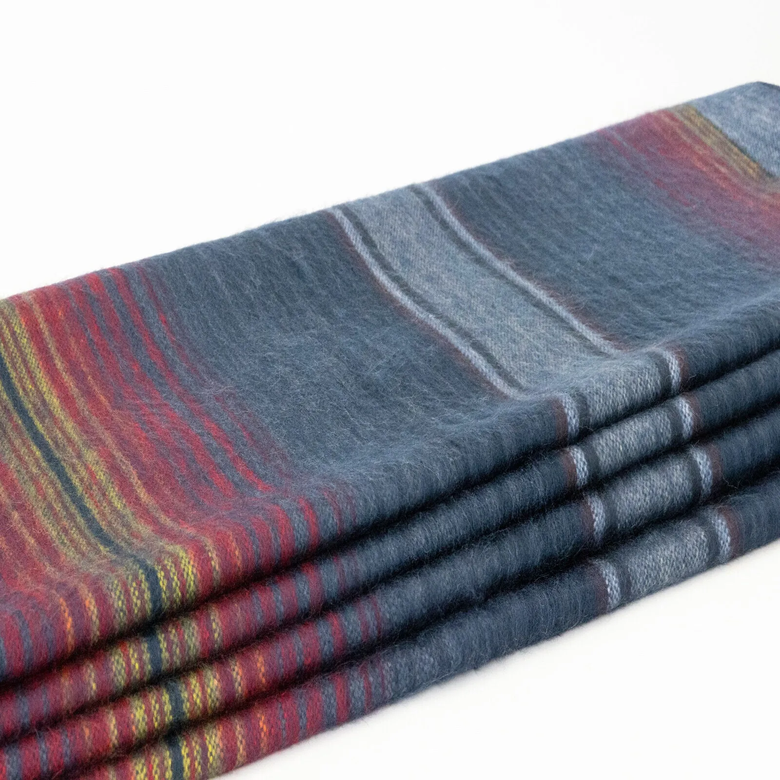 Huasaga - Baby Alpaca Wool Throw Blanket / Sofa Cover - Queen 94 x 68 in - Midnight Blues - Deep Blue/Red Accents