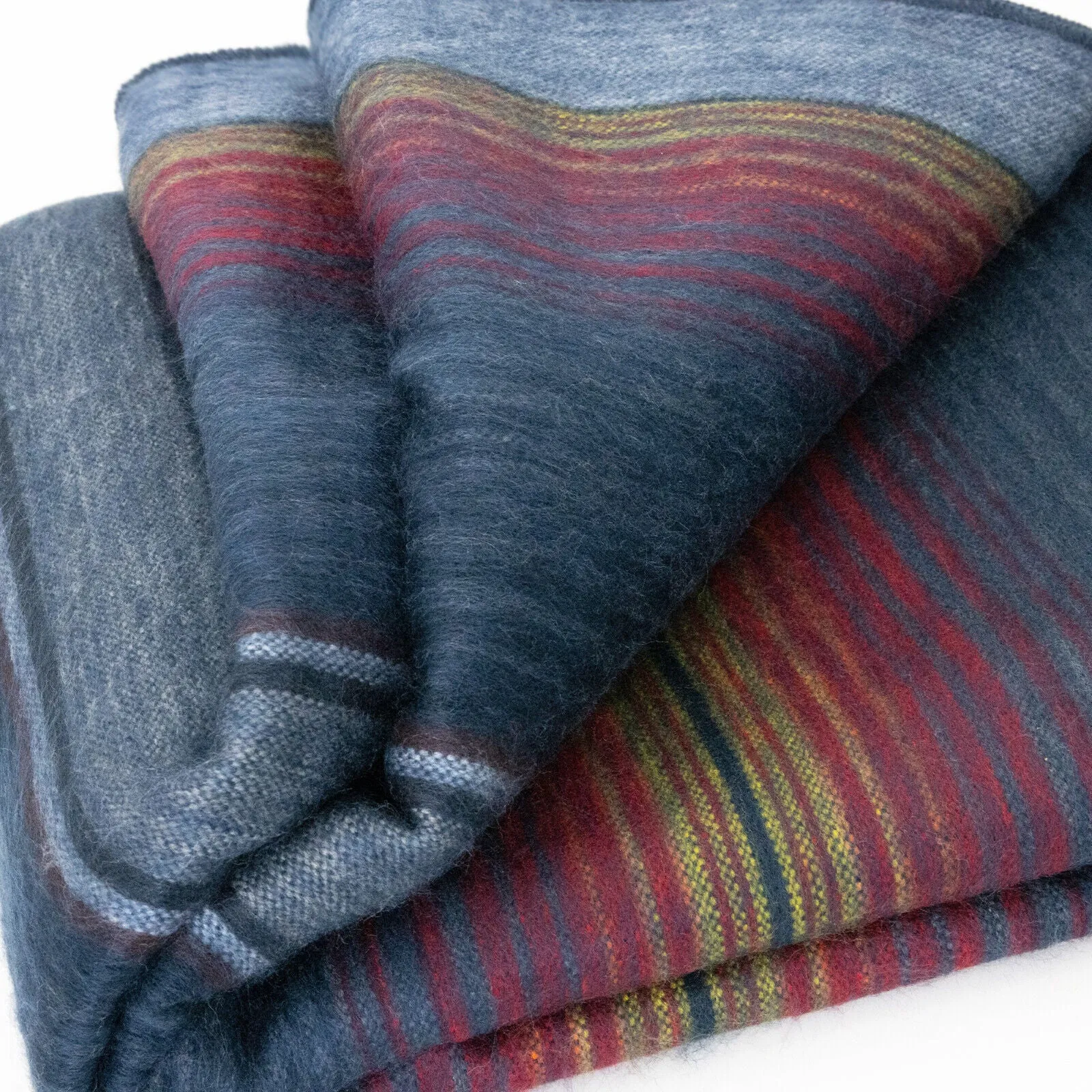 Huasaga - Baby Alpaca Wool Throw Blanket / Sofa Cover - Queen 94 x 68 in - Midnight Blues - Deep Blue/Red Accents