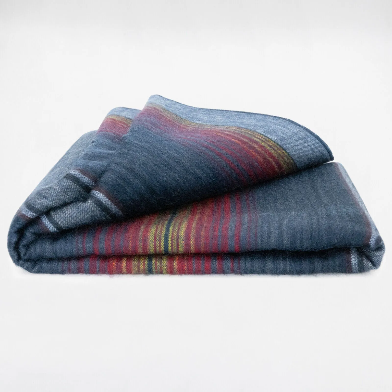 Huasaga - Baby Alpaca Wool Throw Blanket / Sofa Cover - Queen 94 x 68 in - Midnight Blues - Deep Blue/Red Accents