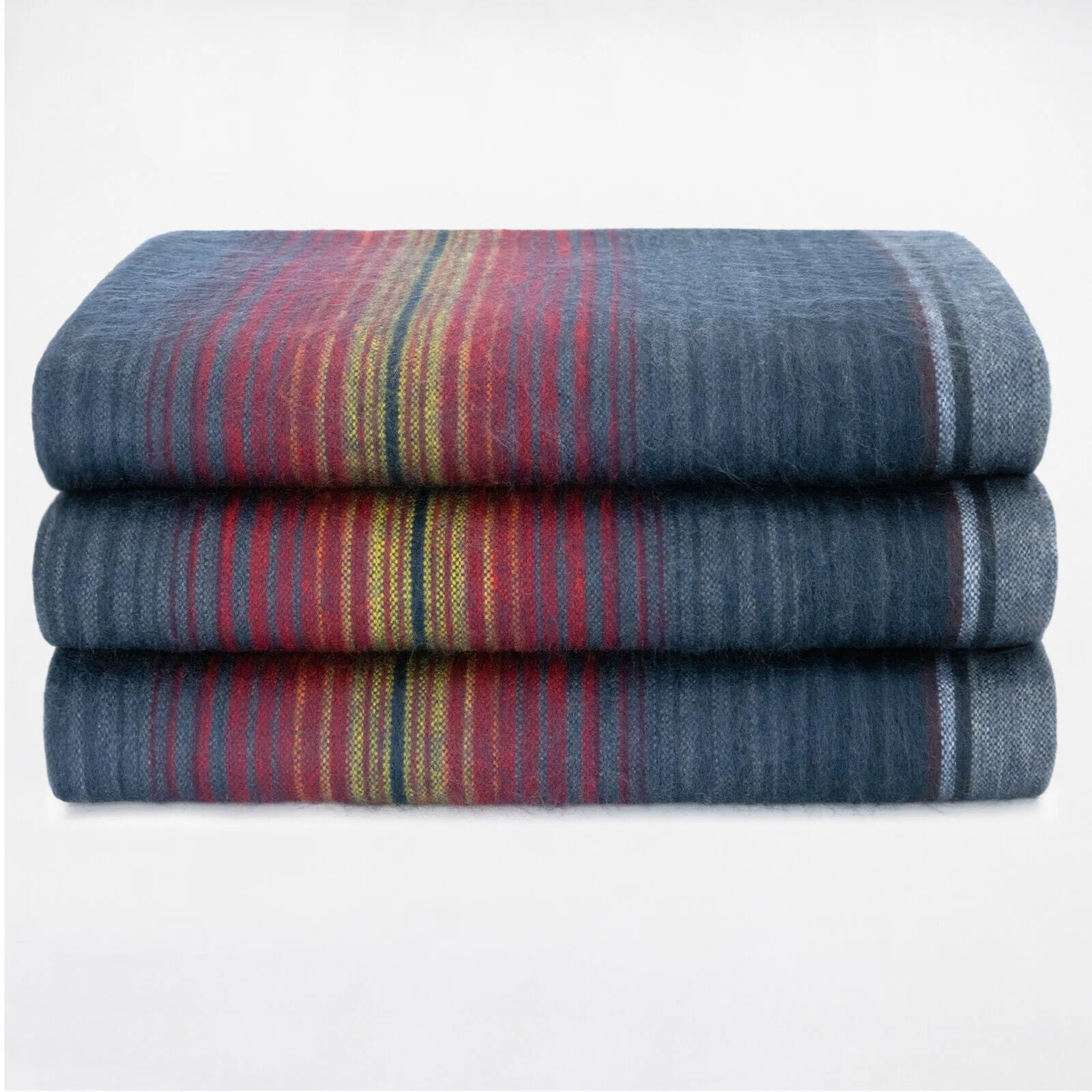 Huasaga - Baby Alpaca Wool Throw Blanket / Sofa Cover - Queen 94 x 68 in - Midnight Blues - Deep Blue/Red Accents