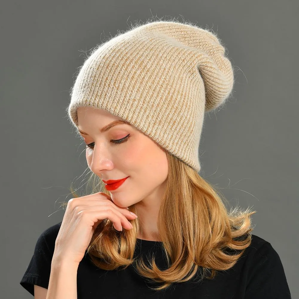 Knitted Beanies Thick Warm Ladies Wool Female Beanie Hats