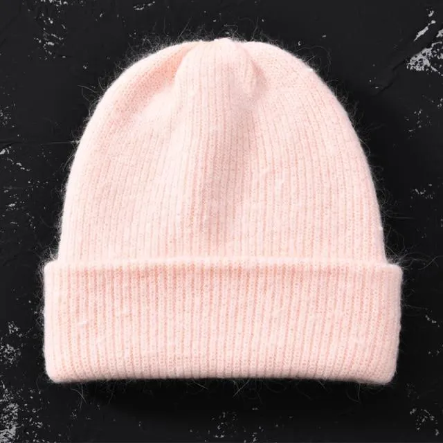 Knitted Beanies Thick Warm Ladies Wool Female Beanie Hats