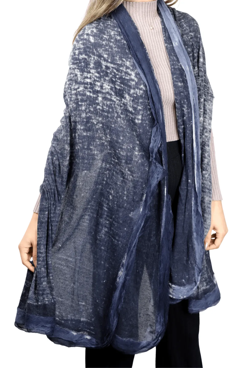 La Fiorentina Knitted Oversized Cashmere Wrap Shawl with Double Trim-Hand Painted