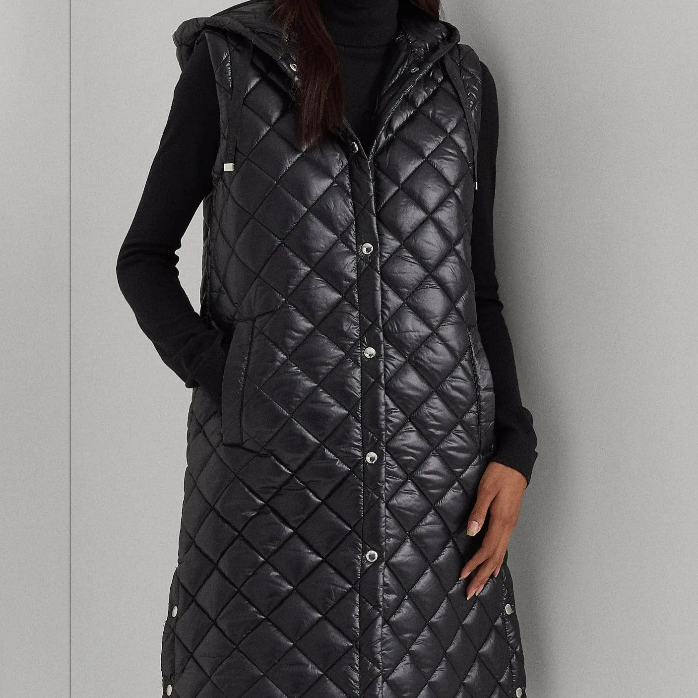 Lauren Ralph Lauren Metallic Quilted Long Gilet Black