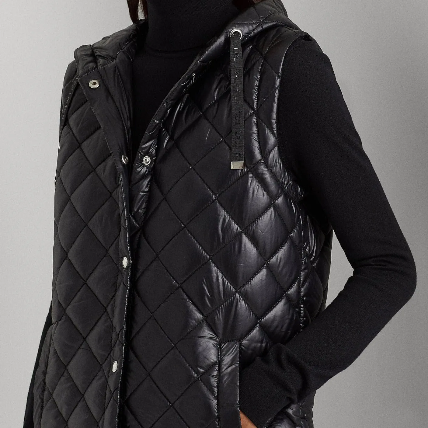 Lauren Ralph Lauren Metallic Quilted Long Gilet Black