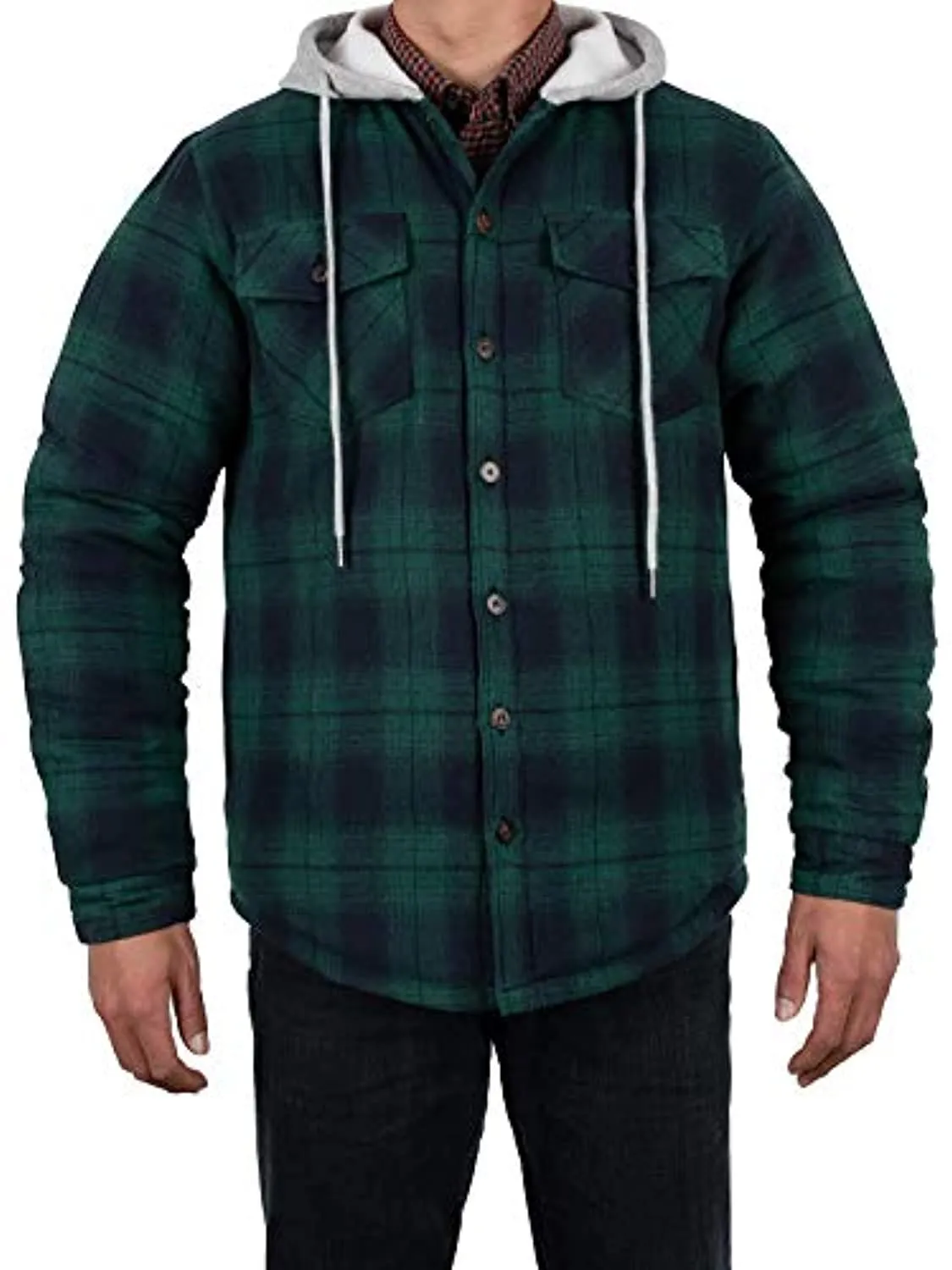 Men's Matching Family Quilted Lined Green Plaid Hoodie