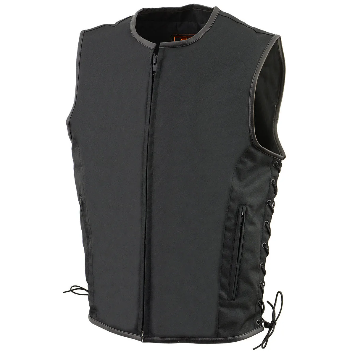 Milwaukee Leather MPM3739 Men's Black 'Side Laced' Textile Zipper Front Motorcycle Vest